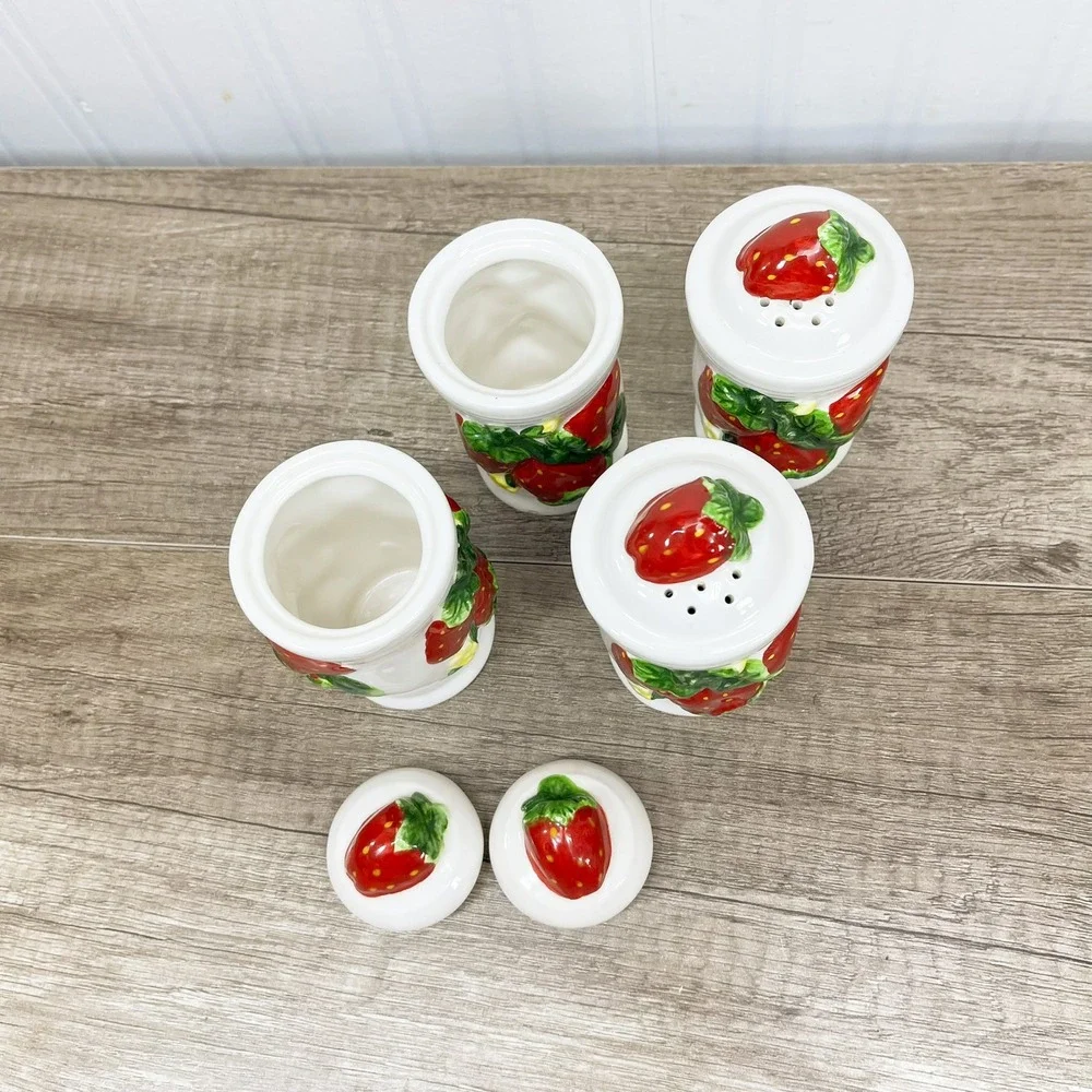 Vintage Ceramic Strawberry Spice Jar Set and Salt and Pepper Shakers